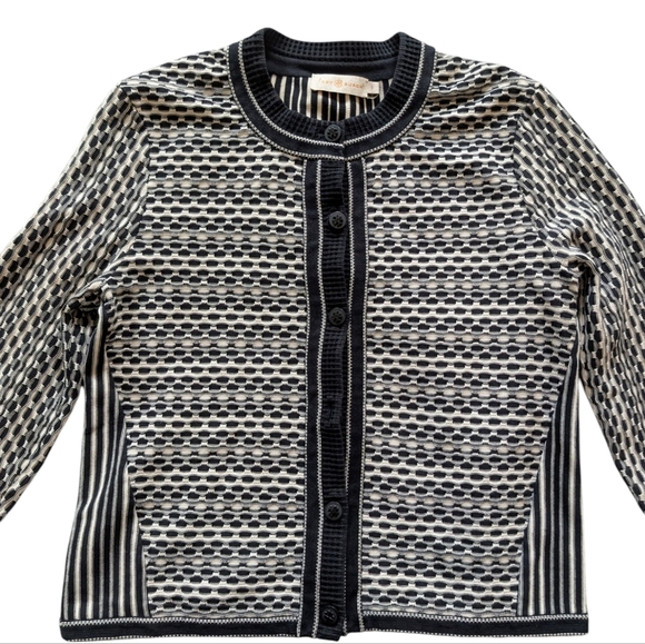 Tory Burch Monique Cardigan Navy and Ivory sz S - Picture 4 of 8
